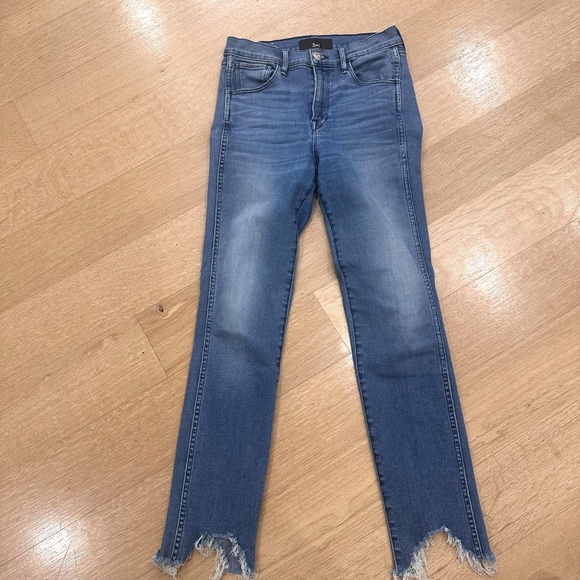 3x1 NYC Lewis Cut 1608 Med Wash Straight Leg Raw Hem High Waist Jeans Size 26 - Picture 1 of 9